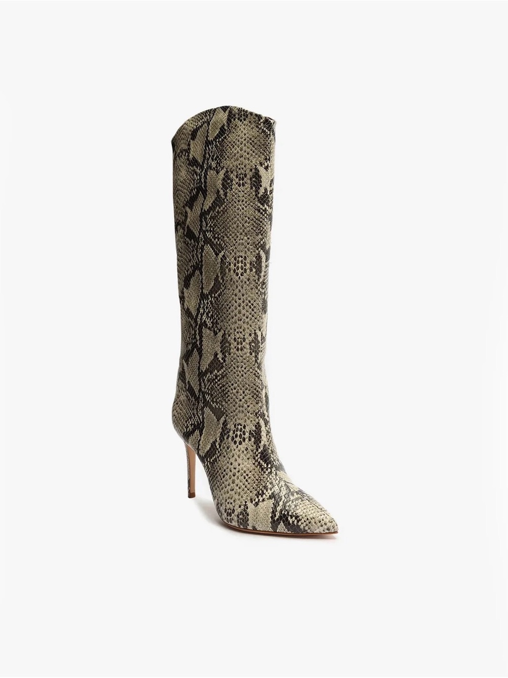 SCHUTZ MARYANA BOOT Snake-Print Over-the-Knee Stiletto Boots - Beige/Black